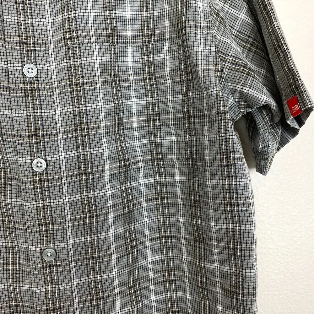 The North Face Shirt Men's Size S Gray Brown Plaid Button Front Short Sleeve